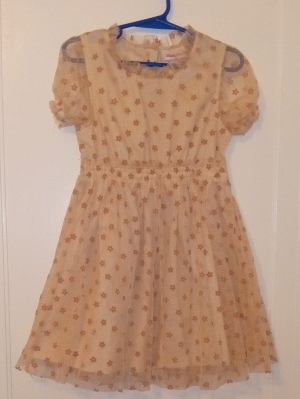Girls Cream Floral short sleeve dress, 6